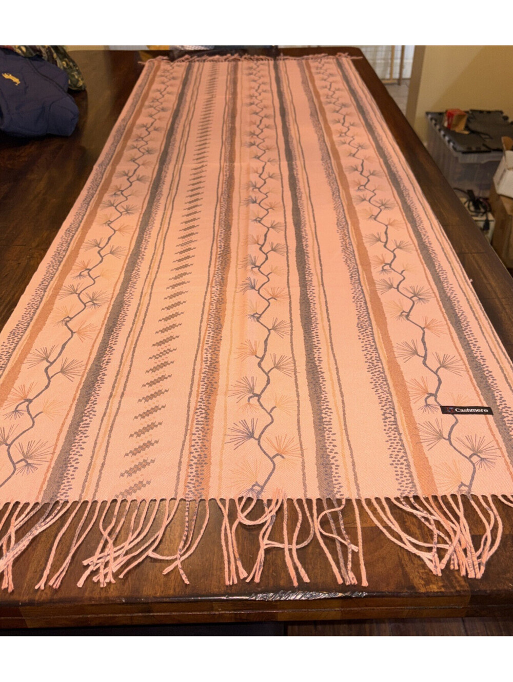Pashmina Scarf Wrap Shawl Fringe Cashmere Peach with Trees 72" x 27"
